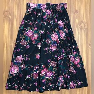 Venezia Womens Skirt Size 16 Black Pink Floral Vintage Maxi Belted Rayon FLAWS